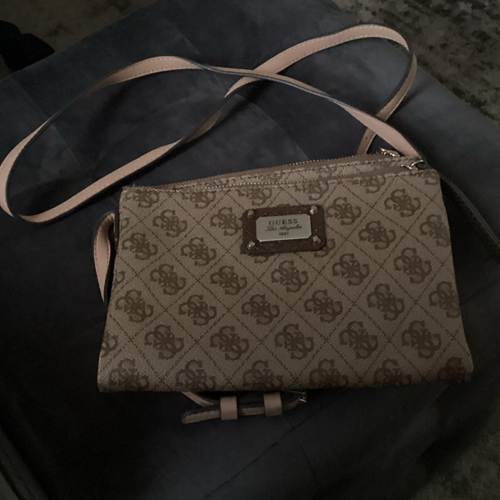 GUESS Tan Monogram Crossbody Bag
